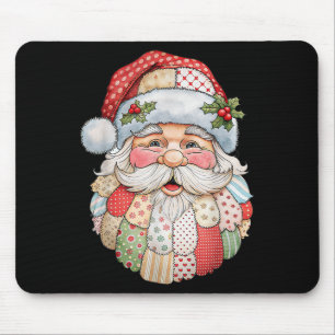 Vintage Santa Claus Face Patchwork Folk Art Christ Mouse Pad