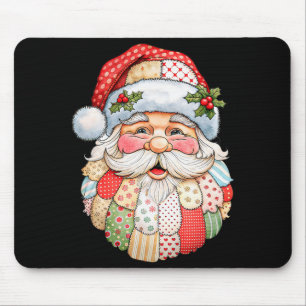 Vintage Santa Claus Face Patchwork Folk Art Christ Mouse Pad