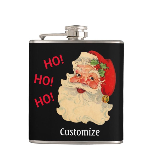 Vintage Santa Claus Face Vinyl Wrapped Flask (Front)