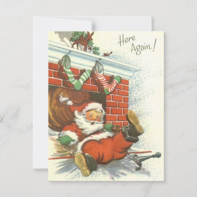 Vintage Santa Claus Falling Down Chimney Holiday Card (Front)