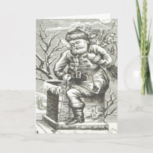 Vintage Santa Claus Goes Down Chimney Christmas Holiday Card