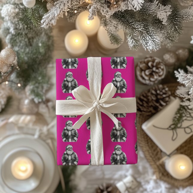 Vintage Santa Claus Hot Pink Wrapping Paper (Creator Uploaded)