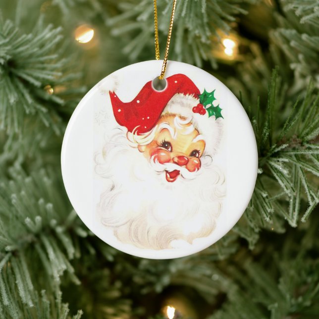 Vintage Santa Claus Illustration Ceramic Ornament (Tree)