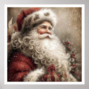 Vintage Santa Claus Illustration Style Poster
