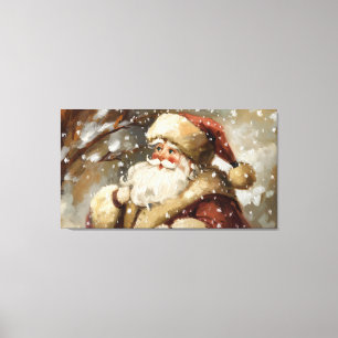 Vintage Santa Claus in a Snowy Wonderland Canvas Print
