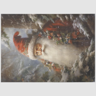 Vintage Santa Claus in forest with holly berry Tissue Paper