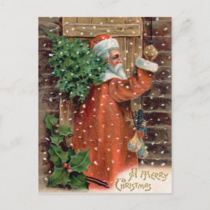 Vintage Santa Claus in Orange Robe - Christmas Holiday Postcard