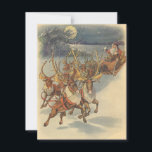 Vintage Santa Claus in Sleigh Christmas Invitation<br><div class="desc">Vintage illustration Victorian Merry Christmas holiday scene featuring Santa Claus and his reindeer delivering toys on Christmas Eve. Santa is flying over the snow on a chilly winter night with a full moon in the sky.</div>