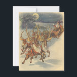 Vintage Santa Claus in Sleigh Christmas Invitation<br><div class="desc">Vintage illustration Victorian Merry Christmas holiday scene featuring Santa Claus and his reindeer delivering toys on Christmas Eve. Santa is flying over the snow on a chilly winter night with a full moon in the sky.</div>