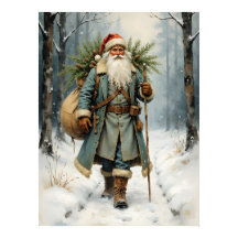 Vintage Santa Claus in Snowy Forest