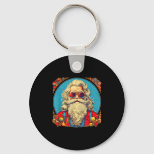 Vintage Santa Claus In Sungles Funny Christmas Rtr Keychain