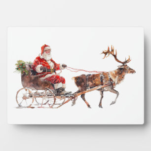 Vintage santa claus in the snow plaque