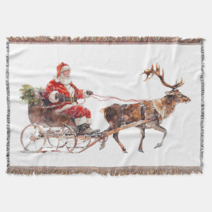 Vintage santa claus in the snow throw blanket