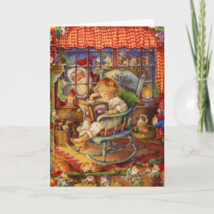 Vintage Santa Claus Looking In Holiday Card