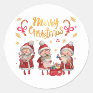 Vintage Santa Claus Merry Christmas Art Classic Round Sticker