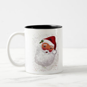Vintage Santa Claus Merry Christmas jolly Face Two-Tone Coffee Mug