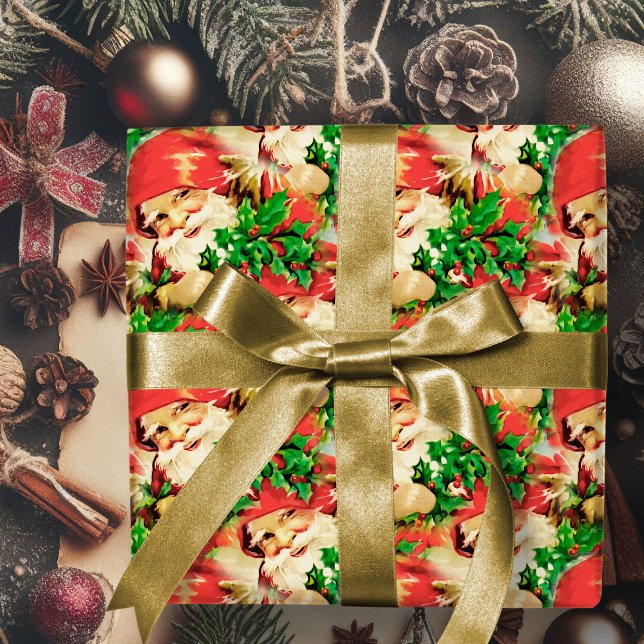 Vintage Santa Claus Merry Christmas Wrapping Paper (vintage Santa Claus merry Chistmas gift wrap. Retro Christmas wrapping paper)
