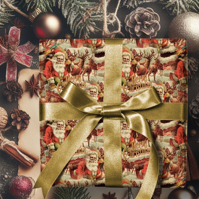 Vintage Santa Claus Merry Christmas Wrapping Paper (vintage Santa Claus merry Chistmas gift wrap. Retro Christmas wrapping paper)