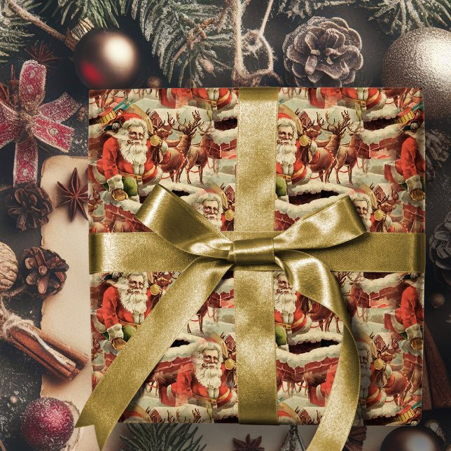 Vintage Santa Claus Merry Christmas Wrapping Paper (vintage Santa Claus merry Chistmas gift wrap. Retro Christmas wrapping paper)