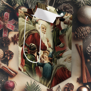 Vintage Santa Claus Merry Christmas Wrapping Paper Medium Gift Bag