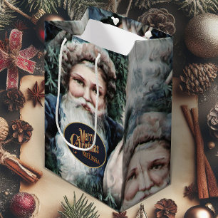 Vintage Santa Claus Merry Christmas Wrapping Paper Medium Gift Bag