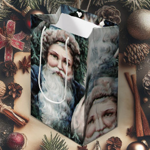 Vintage Santa Claus Merry Christmas Wrapping Paper Medium Gift Bag