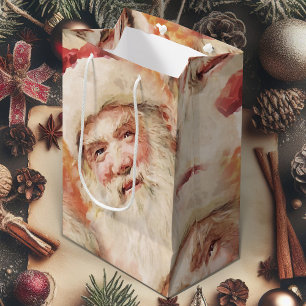 Vintage Santa Claus Merry Christmas Wrapping Paper Medium Gift Bag