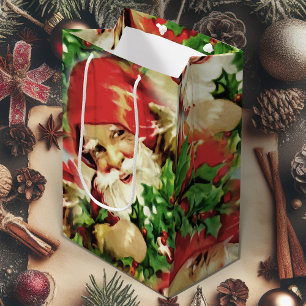 Vintage Santa Claus Merry Christmas Wrapping Paper Medium Gift Bag
