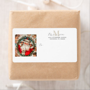 Vintage Santa Claus Monogramme Retour Étiquette d'