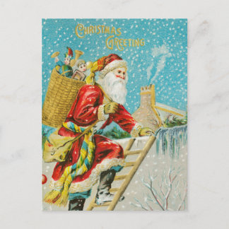 Vintage Santa Claus on Chimney Holiday Postcard