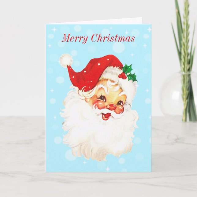 Vintage Santa Claus on Light Blue Christmas Card (Front)