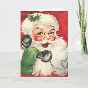 Vintage Santa Claus On The Telephone Holiday Card