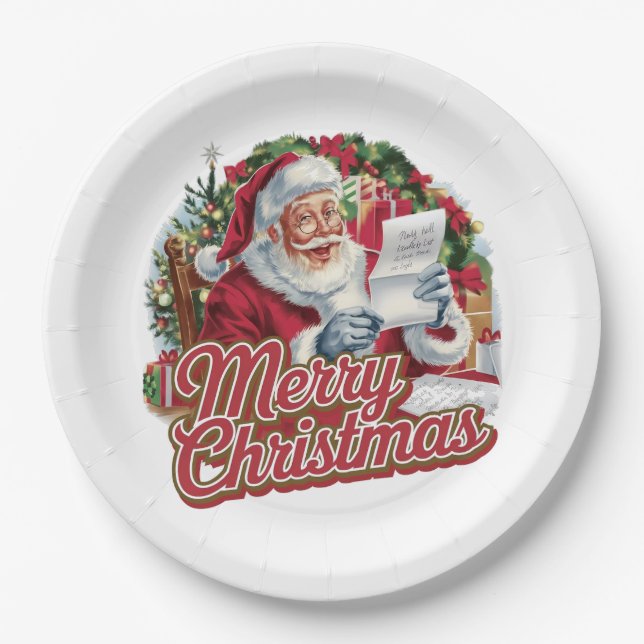 Vintage Santa Claus Paper Plate (Front)