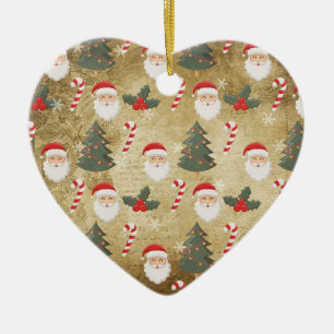 Vintage Santa Claus Pattern Ceramic Ornament