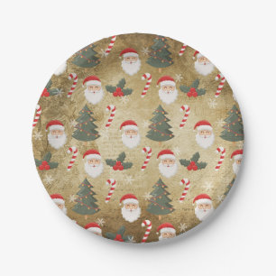 Vintage Santa Claus Pattern Paper Plate