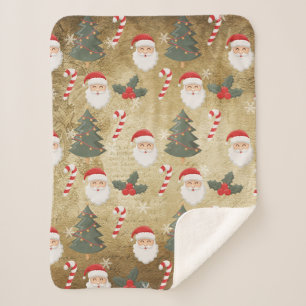 Vintage Santa Claus Pattern Sherpa Blanket