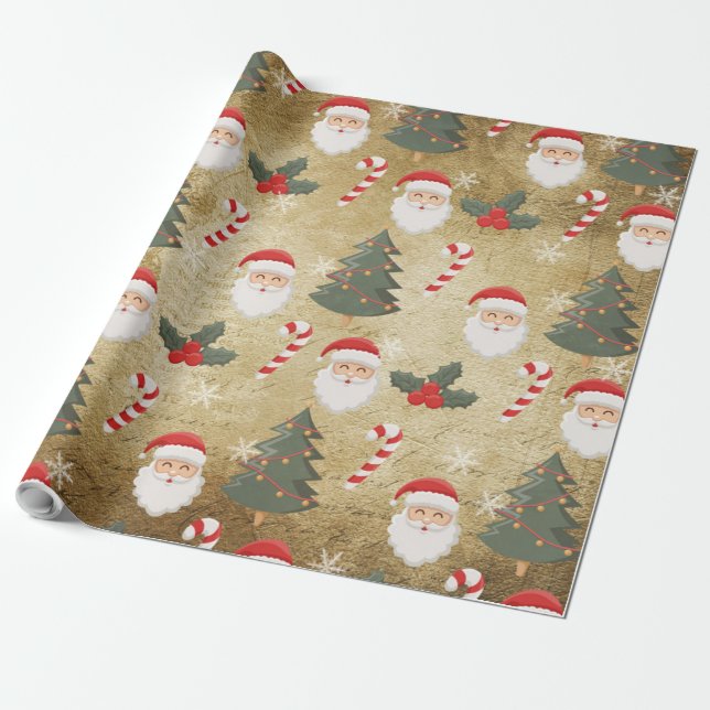 Vintage Santa Claus Pattern Wrapping Paper (Unrolled)