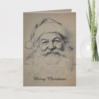 Vintage Santa Claus Pencil Sketch Card