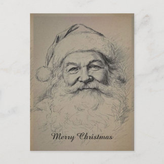 Vintage Santa Claus Pencil Sketch Holiday Postcard
