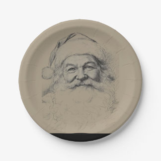 Vintage Santa Claus Pencil Sketch Paper Plate