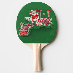 Vintage Santa Claus Peppermint Candy Train Ping Pong Paddle