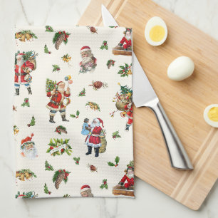 Vintage Santa Claus Personalized Christmas Kitchen Towel