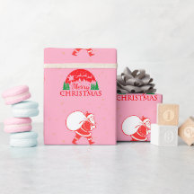 vintage santa claus pink christmas wrapping paper 