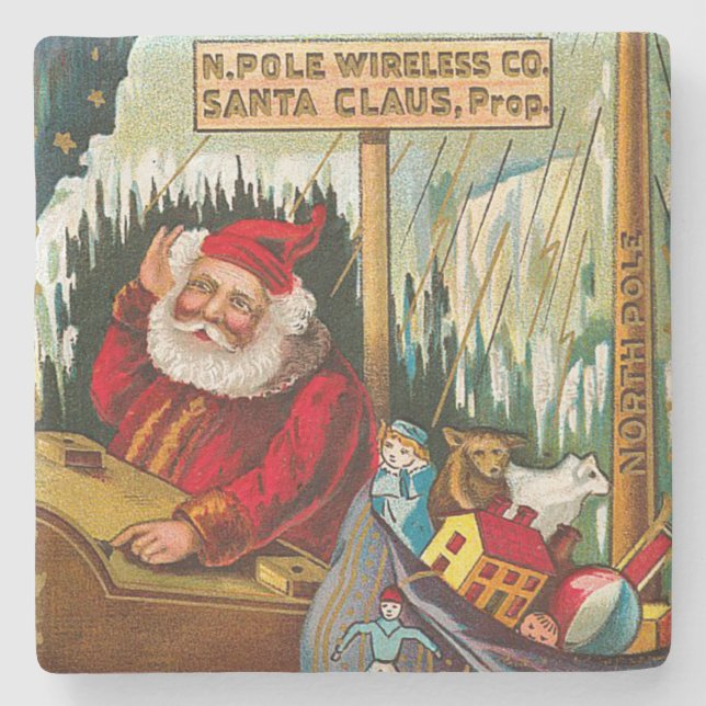 Vintage Santa Claus Radio Broadcast Christmas Stone Coaster (Front)