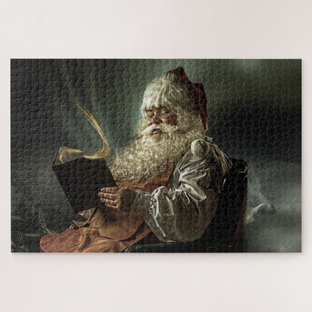 Vintage Santa Claus Reading Magical Book Jigsaw Puzzle (Horizontal)