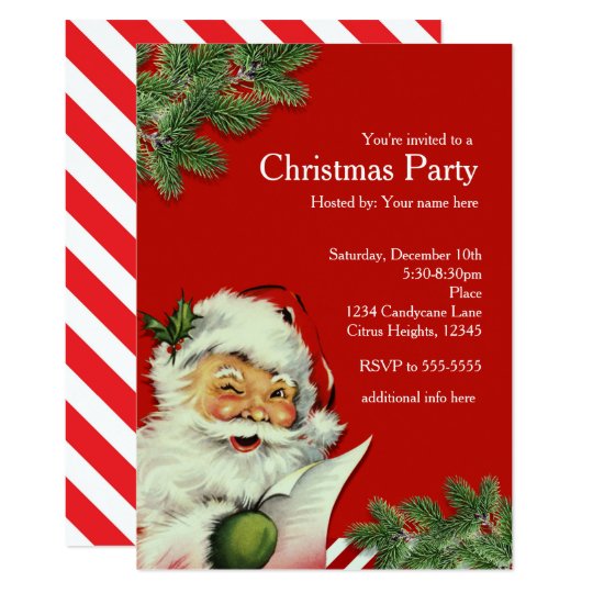 Vintage Santa Claus Red Christmas Invitations