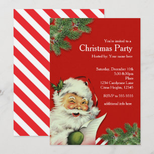 Vintage Santa Claus Red Christmas Invitations
