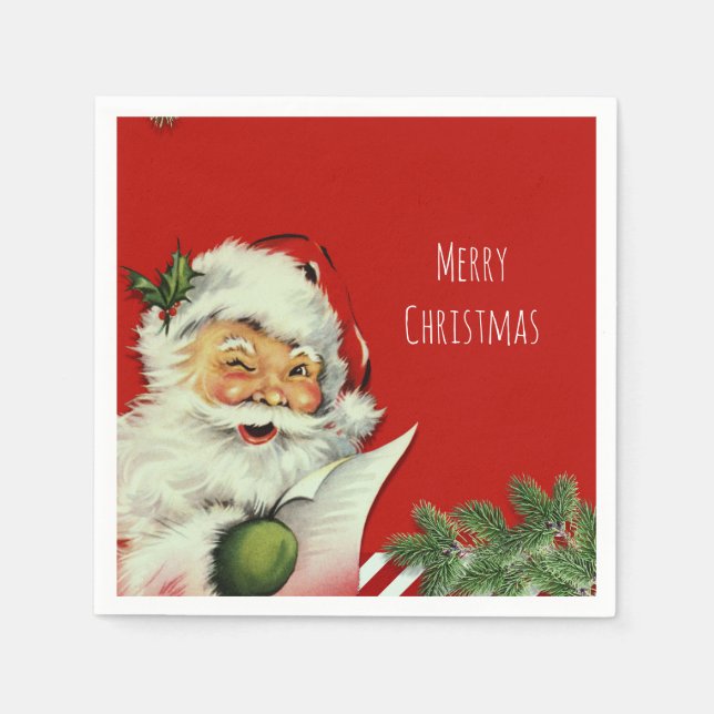 Vintage Santa Claus Red Christmas Party Napkin (Front)