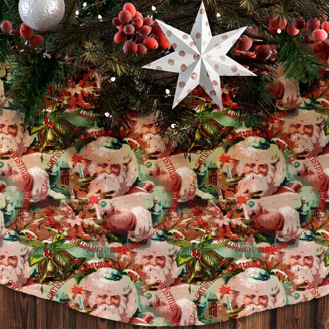 Vintage Santa Claus Red Christmas Tree Skirt (Vintage Santa Claus Christmas tree skirt. Christmas tree base cover)