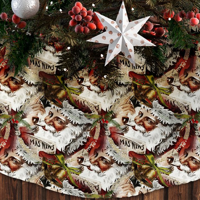 Vintage Santa Claus Red Christmas Tree Skirt (Vintage Santa Claus Christmas tree skirt. Christmas tree base cover)